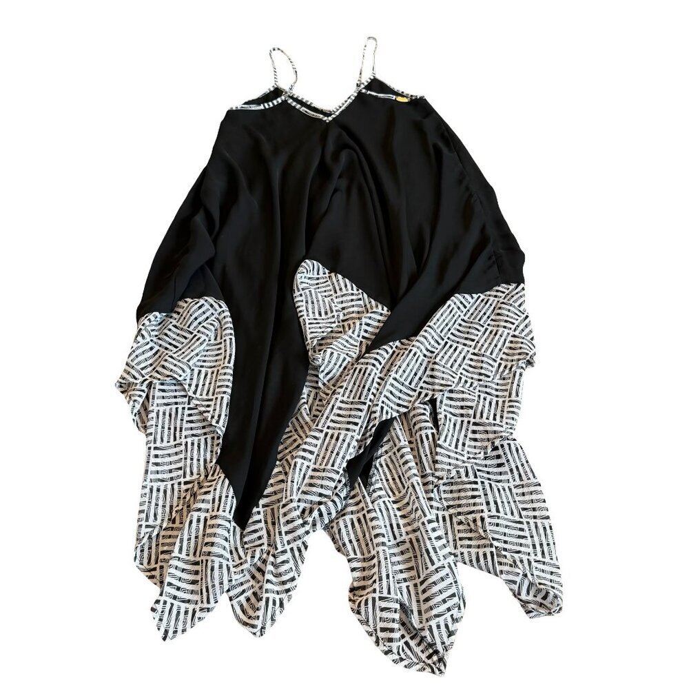 Jessica Simpson Black White Flowy Dress Spaghetti Strap Abstract Midi Size Small - Picture 6 of 10